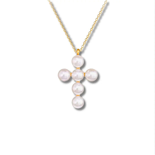 PEARL CROSS NECKLACE GOLDEN ECHO