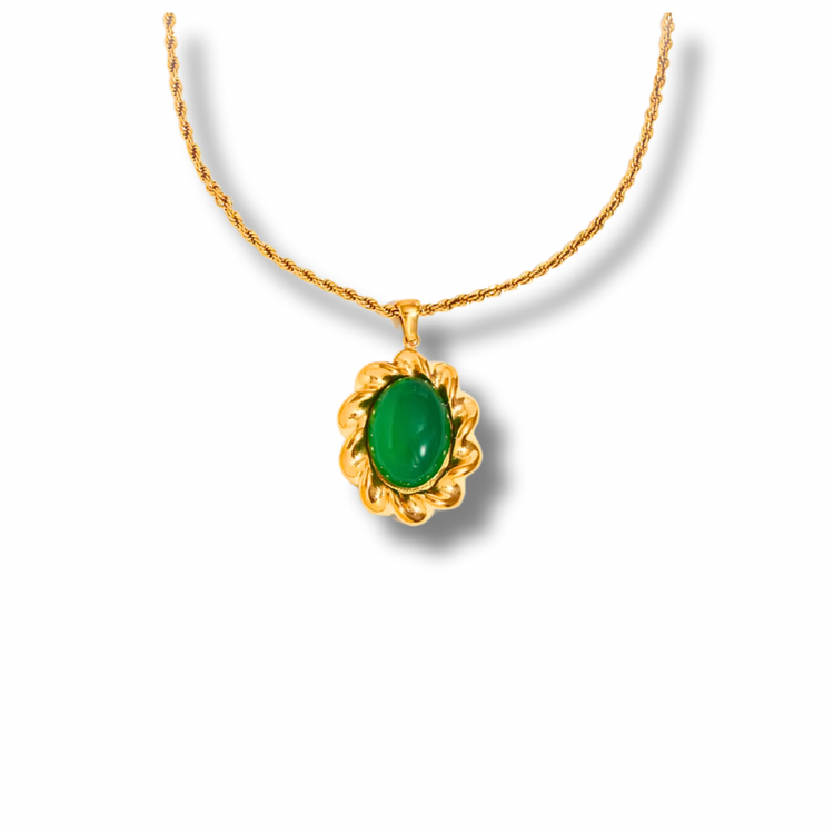 GREEN GEMSTONE NECKLACE GOLDEN ECHO