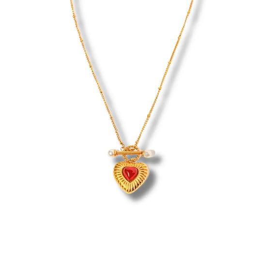 HEART PEARL NECKLACE GOLDEN ECHO